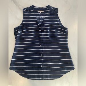 Banana Republic Navy and White Striped Sleeveless Blouse